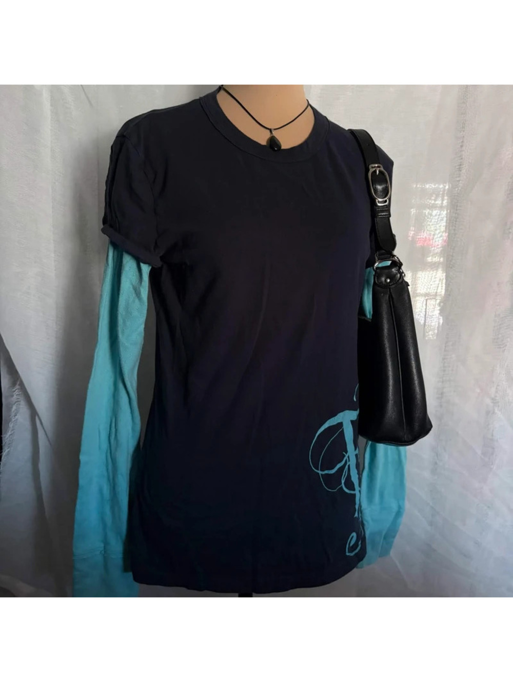 navy fox racing y2k layered long sleeve